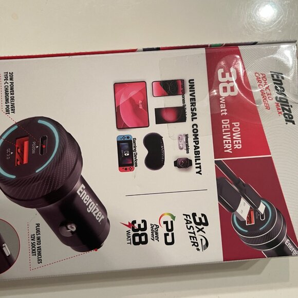 Energizer Max Dual Car Charger PD + QC 3.0 60W USB-A and Type-C (m/x) (NEW) - Picture 3 of 10